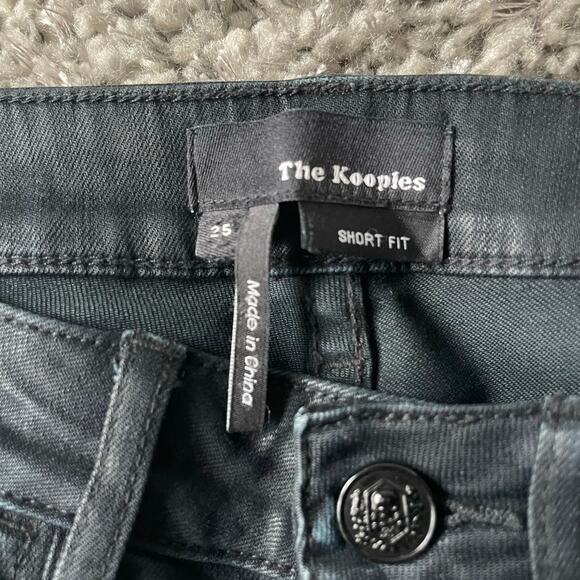 The Kooples Leather Effect‎ Waxed Black Denim Short Fit Jeans Size 25 - Picture 3 of 10